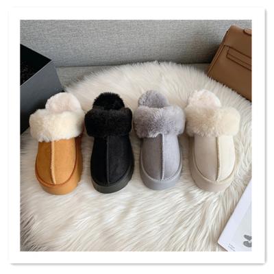 China 2022 Newest Microfiber+Faux Fur Warm Fluffy Thick Sole Shoes Furry Faux Fur Winter Home Slippers Fashion Outdoor Shoes Fashion House Slippers for sale