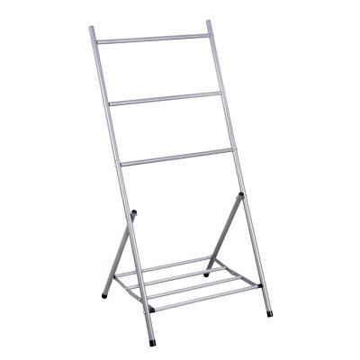 China Eisho Good Quality Modern Bathroom Floor Free Standing 4 Tier Laundry Drying Rack Steel Foldable Towel Rack for sale