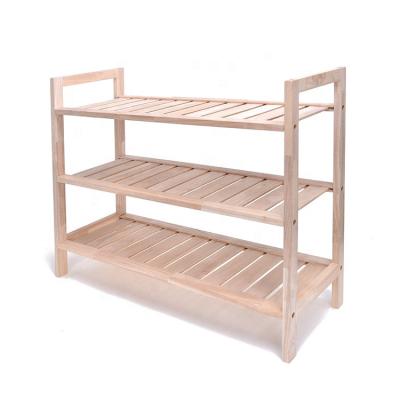 China CLASSIC Wholesale Custom Wooden 3 Tier Entryway Household EISHO Rubber Wooden Shoe Rack for sale