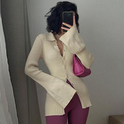 China 2021 Fall Breathable Ladies Coat Girl Knit Pullover Sweater Rocket Sleeve Top Womens Knitted Cardigan for sale