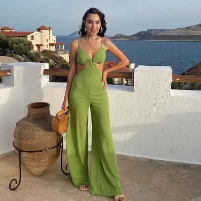 China 2021 Summer New Solid Color Luxury Anti-pilling Bridle Chest-Wrapped High-Waisted Women One-Piece Overalls for sale