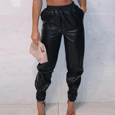 China 2021 New Drop Fashion Spandex High Waisted Long Ladies Hip Pop Track Faux Loose Casual Trousers PU Breathable Leather Pants for sale