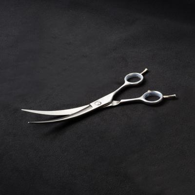 China Stocked Dog Grooming Cutting Professional Curved Scissors Stainless Steel Shears for sale