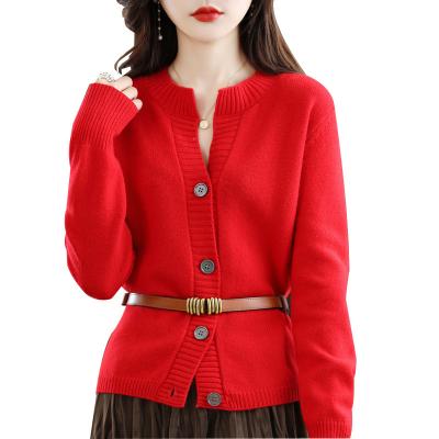 China Anti-wrinkle Classic Solid Color Ladies Cashmere Cardigan Cashmere Sweater Ladies Knit Sweater for sale