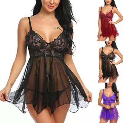 China Sexy Women Erotic Lingerie Plus Size Babydoll Lace Mesh Nightgown Sexy Nighties For Honeymoon for sale