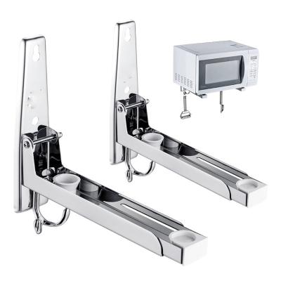 China Sustainable Microwave Oven Rack , Foldable Microwave Oven Wall Mounted Stand Holder Stainless Steel Bracket With Two Hooks for sale