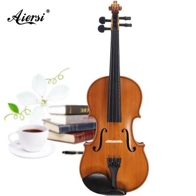 China Factory Solid Spruce Supply Price Aiersi Cheap Violin 4/4 Handmade Violin Student Ebony Fingerboard Set Violin Piece Bow Case Rosin for sale