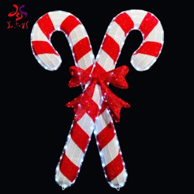 China 2021 Square Pattern Lights Mall Decor Customize Artificial Christmas Candy Cane Pattern Lights LED 3d 2d Candy Cane Ornament for sale