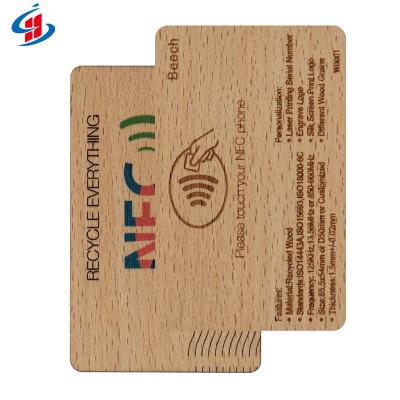 China Waterproof/Waterproof Recyclable Wooden NFC Card Customized Logo Engraved RFID Beech Wood Card For Business for sale