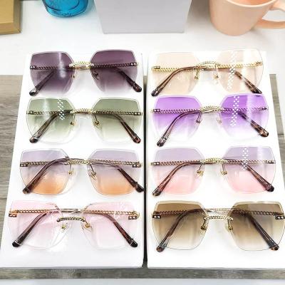 China Vintage Oversized Diamond Cut Rimless Sunglasses Shades Fashion Wholesale Custom Rimless Sunglasses READSUN 2021 New For Women for sale