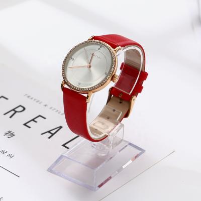 China Japan automatic movement date red color fashion design diamond jewel frame high quality wrist watch for sale