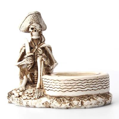 China Pirate Artificial Creative White Skeleton Ashtray Resin Home Ornaments For Halloween Decorations for sale