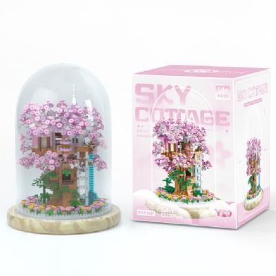 China Construction Toy Good Quality Assembled Mini Brick Model Sakura Tree House Micro Building Block Toy Chinese Culture Architecture for sale