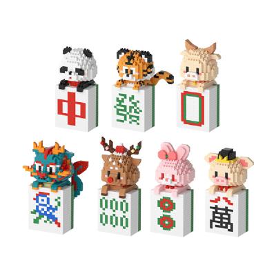 China Construction Toy Hot Sale Construction Tiger Panda Rabbit Pig Mini Bricks Animal Dragon Mahjong Micro Building Blocks Figure Toys Christmas for sale