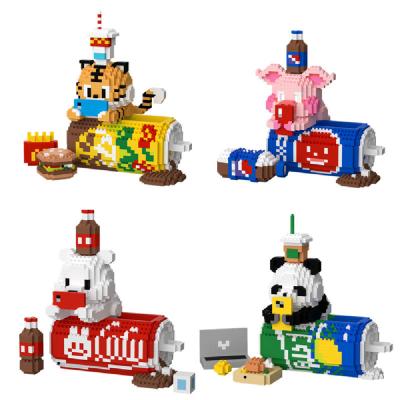 China Construction Toy Hot Sale Tiger Pig Polar Bear Drink Storage Mini Brick Figures Happy Couch Potato Panda Micro Building Block Toy For Kids for sale