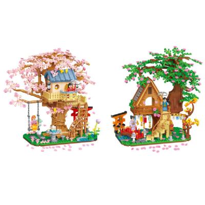 China Construction Toy New Creative Assembled MOC Compatible Micro Brick Toys Sakura Tree House Building Blocks Mini Figures For Kid Dropshipping for sale