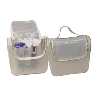 China ENGLAND STYLE Hanging Cosmetic Bag Waterproof Clear PVC With Glitter Organizer Travel Bag for sale