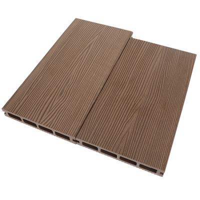 China Modern Durable Unique Design Grooved Weather Resistance Eco-friendly WPC Wood Plastic Composite Terrace Decking Outdoor Flooring for sale