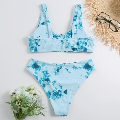 China New style fabric plus size bikini pure color swimsuit ladies double split soft triangle bag swimwear for women for sale