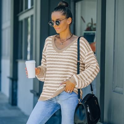 China Amazon Regular Top Selling Colorful Sweater 2021 Fashion Quality Neck Striped Women's Sweater for sale