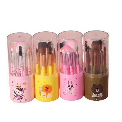 China New 11 Piece Portable Cartoon Brush Set Cosmetic Brush Beauty Makeup Set Slobber Brush Barreled Makeup Brush Beauty Tool for sale