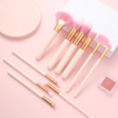 China Manufacturer Direct Selling 10 Handle Blusher Powder Brush Cosmetic Eyeshadow Brush Pink Wooden Cosmetic Brush Tool for sale