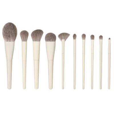 China 2021 Hot Sale 10pcs White Color Cream Cosmetic Brush Vegan Private Label Professional Custom Make Up Wooden Handle Makeup Brushes for sale