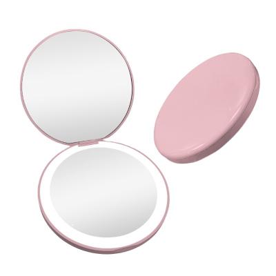 China Korean-Cute Small Mirror Led Lit Live Light Portable Small Round Mirror Around Princess Beauty Mirror for sale