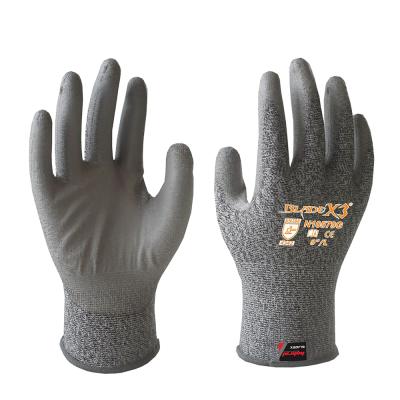 China Anti-cut Level 3 PU Coated 18 Gauge For Regular Grade Superior Grip Power On Oily And Wet Environment Cut Resistant Work Gloves for sale