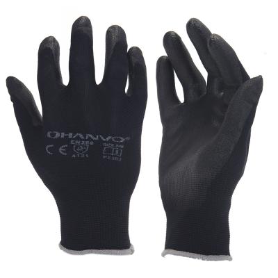 China Hanvo Anti-Slip Dye Nylon Coating With Safety Work Gloves PU Coated 13 Gauge Garden Repairing Builder Gloves for sale