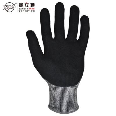 China INXS Anti-Slip Cut-Resistant Fiber Knitted Liner Palm Coated Black Nitrile Frosted Non-Slip Oil-Resistant Gloves for sale