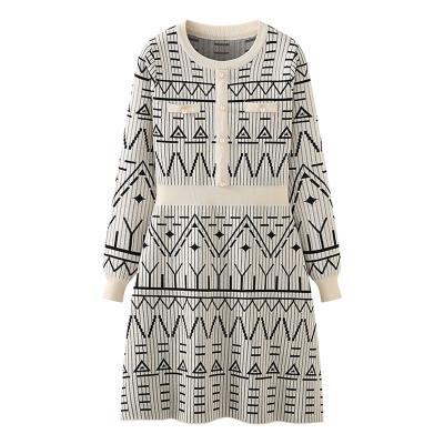 China Autumn New Style Breathable Jacquard Women Waist Slimming Sweater Knitted Dresses Knit for sale