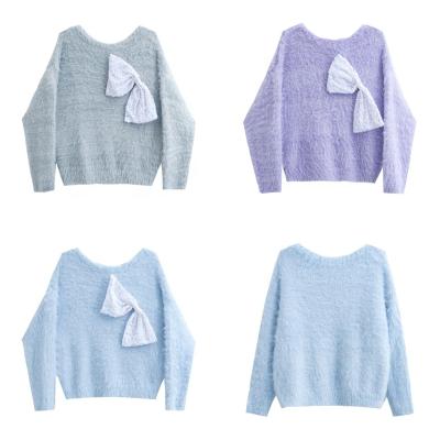 China Heavy Breathable Winter Sweaters Women Ladies Knitted School Round Purple Sweater Custom Korean Sweater for sale