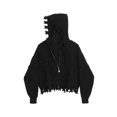 China Breathable Casual Cool Fringe Zipper Hooded Sweater Crewneck Jacquard Sweater Half Zip Sweater With Hooded for sale