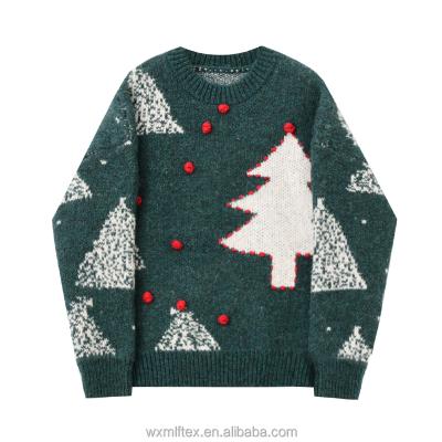 China Breathable Embroidered Green Christmas Tree Sweater Couple Long Sleeve Knit Christmas Top Sweater for sale