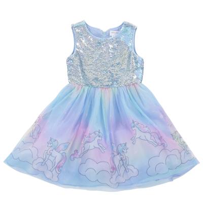 China Breathable Blue Girl Birthday Dress Short Sleeve Ball Gown Sequin Girls Gala Dress for sale