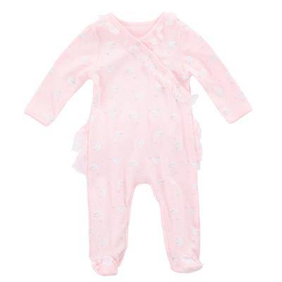 China Cute Button Mesh Layered Lace Jumpsuit Romper Pale Pink Spandex/New Organic Cotton Baby Rompers 2021 for sale