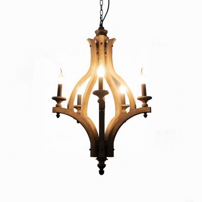 China Farmhouse 5-Lights Ceiling Wood Farmhouse Chandeliers Urban Atmosphere For Home Farmhouse Hotel for sale