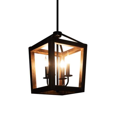 China 4-Light Chandelier, Amazon Popular Rustic Farmhouse Oak Wood Lantern Pendant Light Fixtures For Dining Room for sale