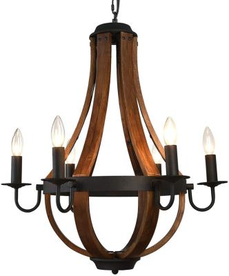 China Farmhouse Dining Room Light Fixtures Hanging Farmhouse Chandelier Wood Ceiling Luxury Rustic Wood Pendant Lighting 6 Lights for sale