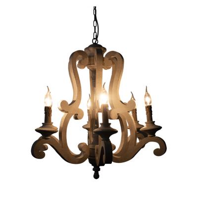 China Amazon Traditional Cheap High Ceiling Wooden 5-Light Chandeliers For Home High Ceiling for sale