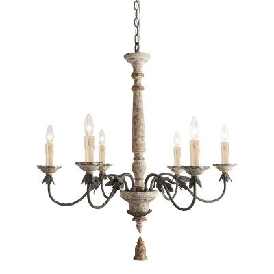 China Farmhouse weathered 6 light wood chandeliers for dining room or bedroom farmhouse for sale