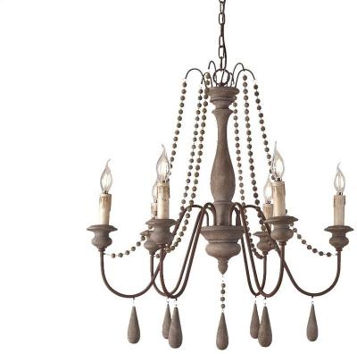 China Decoration Ceiling Light Fixture, French Country Pearl Loot 1-Tier/2-Tier Wooden Wooden Chandelier, 6 Lights for sale