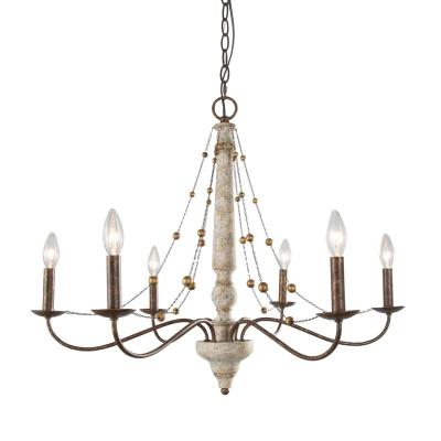 China Popular 6-Light Amazon Farmhouse Beaded Wood Chandelier For Living Room, Kitchen Or Bedroom 110V 220V OEM & ODM for sale