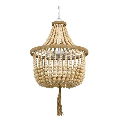 China Dimmable Amazon 2-Light 36*36*61cm Bead Wood Ceiling Chandelier Pendant Light Fixture for sale