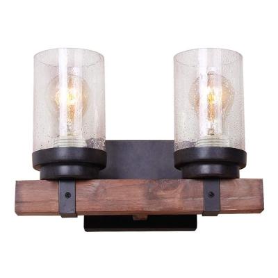 China Rustic Wooden Design 2-Light Wall Lamp Wooden Wall Sconce Wall Sconce Mount with Bubble Glass Shade for sale