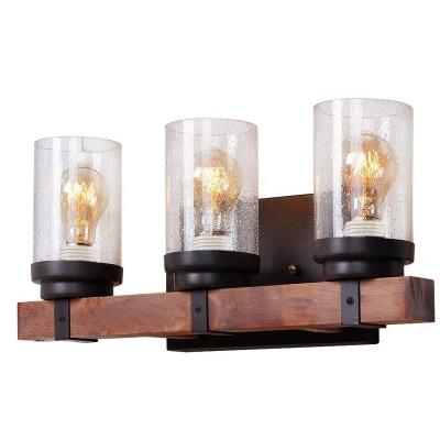 China Rustic Design Wooden Wall Sconce Wall Light Fixture with Glass Shade (Three Lights) for sale