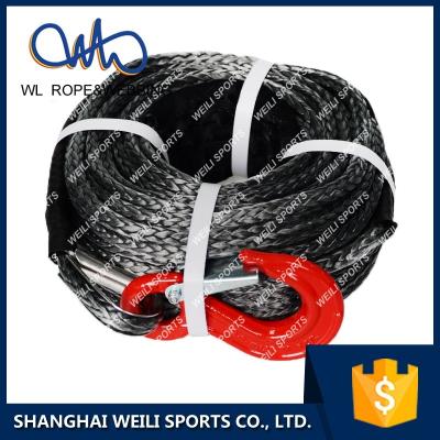 China SUV UTV ATV Gray Color Synthetic Winch Rope (Horizontal ROPE) 8mm x 30meters with hook and hawse fairlead for sale