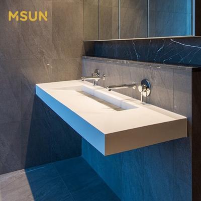 China Rectangular Wall Mounted Bathroom Sink Cabinet Bathroom Solid Outdoor Solid Artificial Stone Lavatory Sink for sale