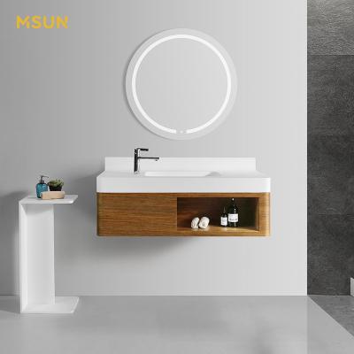 China Msun Solid Surface Wall-Hung Bathroom Vanity Cabinet Sink Repairable Artificial Stone Bathroom Vanity for sale